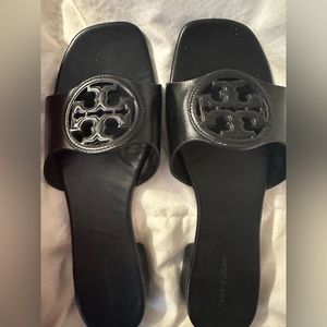 Tory Burch black leather slides, size 8.